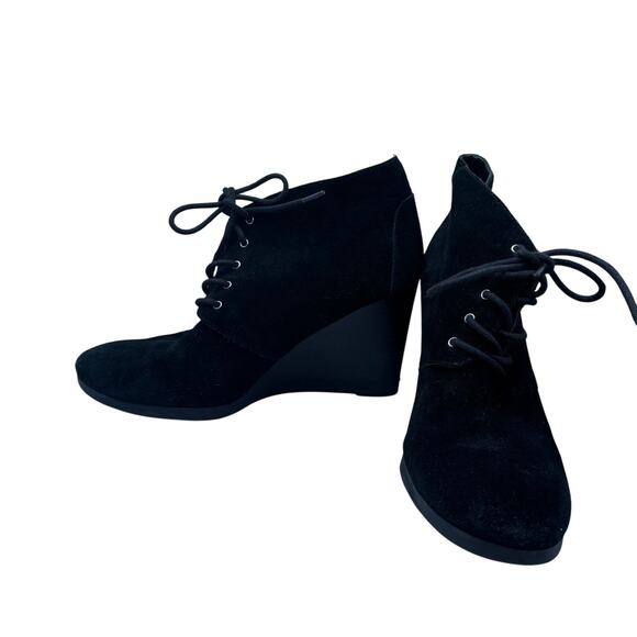 Franco Sarto Weston SZ 7 Black Wedge Ankle Boots Booties Witchy Whimsygoth - Picture 1 of 9